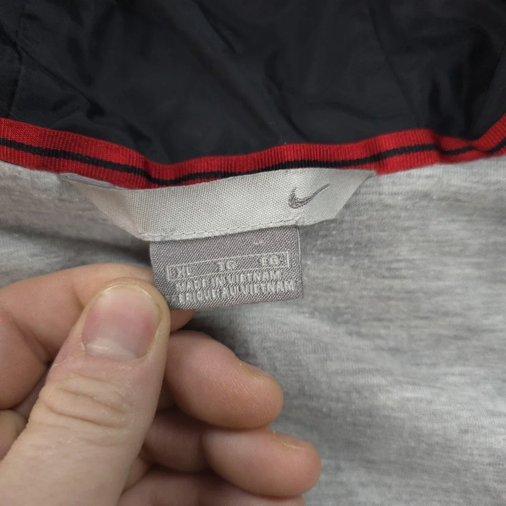 Vintage‎ Nike Jacket Mens XL Black Red Hooded Full Zip Windbreaker Lined Y2K